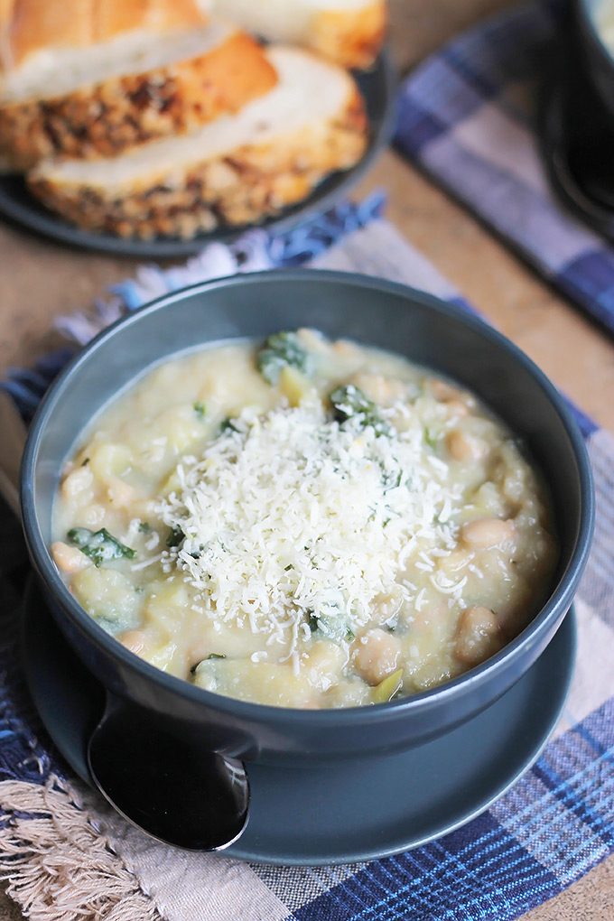 Northern Bean Cauliflower Soup, what could be better than a big bowl of soup, crusty bread and a warm cozy couch in front of a toasty fire.