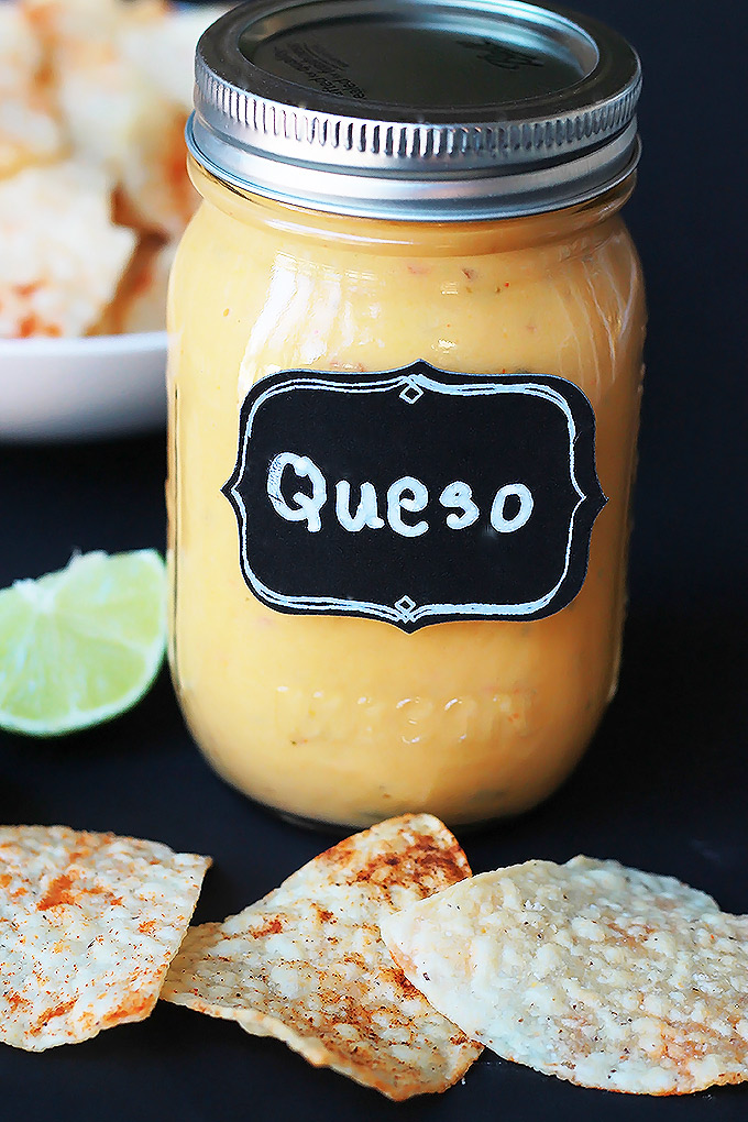 Vegan Queso with Spiced Tortilla Chips - Smooth, creamy and oh-so-delicious, you just might forget it's not real cheese.