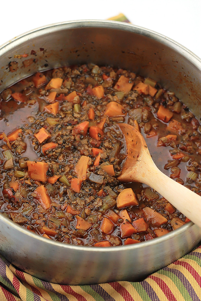 Sweet Potato, lentils, and MorningStar Farms meal starters crumbles make this stew perfect for those cold weather days.