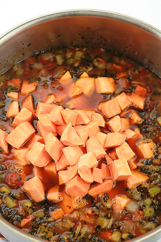 Sweet Potato, lentils, and MorningStar Farms meal starters crumbles make this stew perfect for those cold weather days.