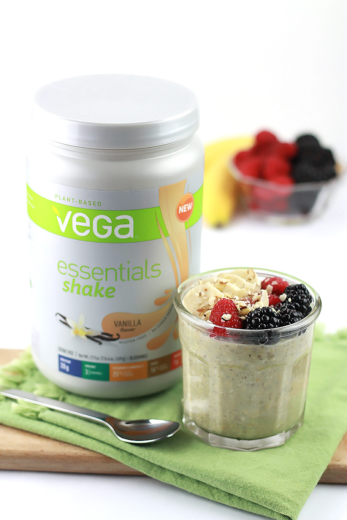 Vanilla Protein Overnight Oats- Packed with plant-based protein from Vega Essentials and no added sugar.
