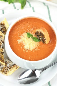 Creamy Tomato Basil Soup with a hidden ingredient to give your family an extra serving of veggies.