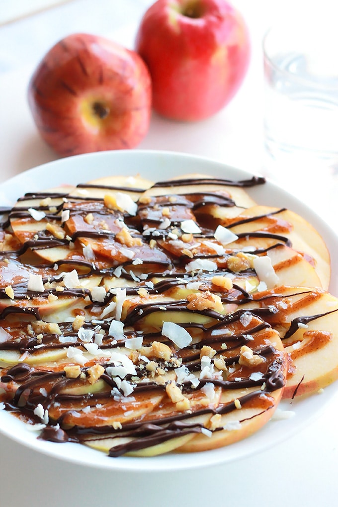 Apple Nachos with Vegan Caramel Sauce