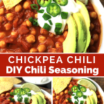 Ready in under 30-minutes, this Chickpea Chili with DIY Chili Seasoning is a deliciously satisfying meal.