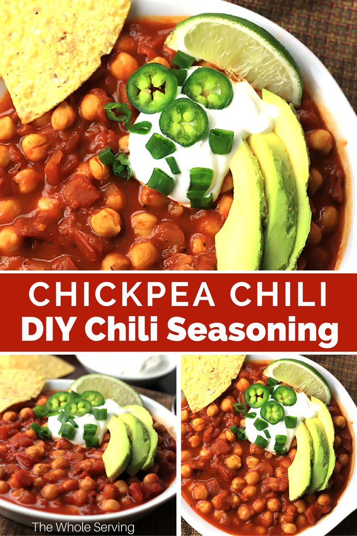 Ready in under 30-minutes, this Chickpea Chili with DIY Chili Seasoning is a deliciously satisfying meal.