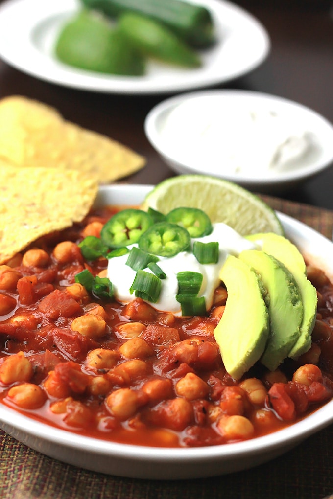 Ready in under 30-minutes, this Chickpea Chili with DIY Chili Seasoning.