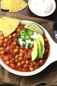 Ready in under 30-minutes, this Chickpea Chili with DIY Chili Seasoning is a deliciously satisfying meal.