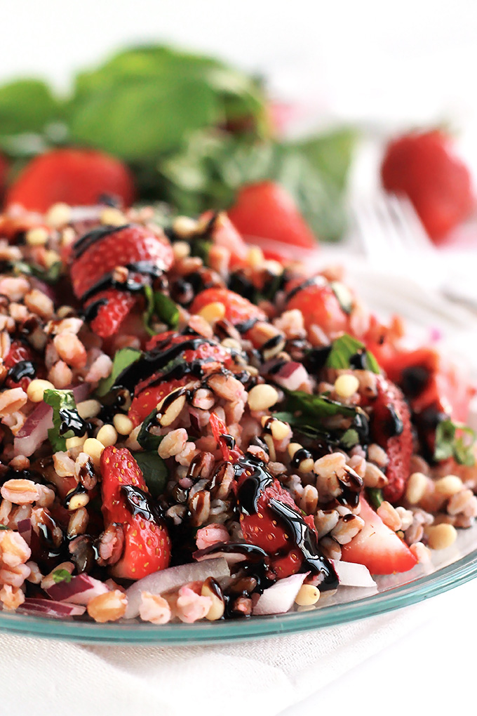 The tender bite of Farro, sweetness of Strawberries and the earthiness of fresh basil makes this Strawberry Basil Farro Salad the perfect combination of sweet and savory.