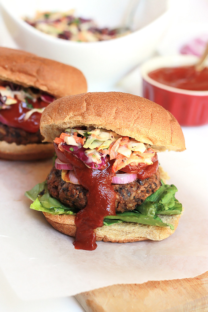 Simply delicious and full of flavor, you have to give this Black Bean Farro Burger a try, and serve it with this super tasty Spicy Slaw.