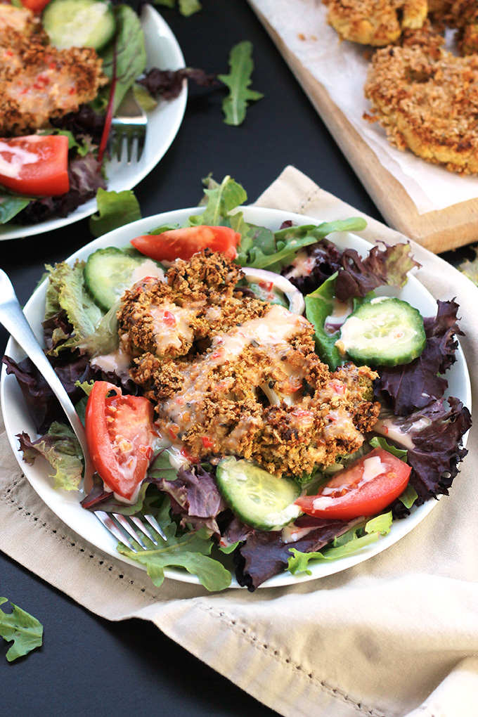 Crispy Baked Cauliflower Steaks - These panko crusted, oven baked cauliflower steaks will blow your taste buds away. You have to give them one a try!