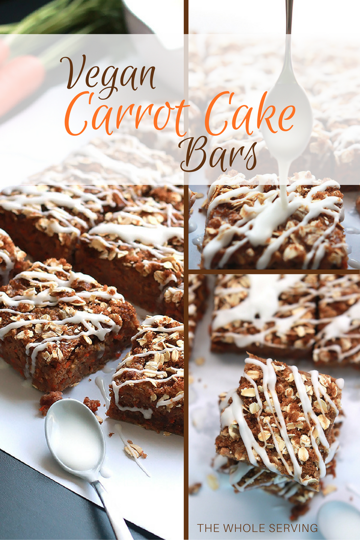 Carrot for breakfast, why not when they're in these moist delicious Vegan Carrot Cake Bars topped with brown sugar, oats and a sweet citrus glaze.