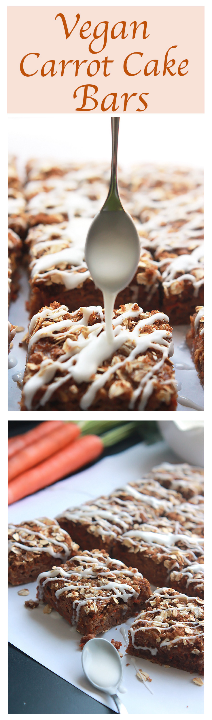 Carrot for breakfast, why not when they're in these moist delicious Vegan Carrot Cake Bars topped with brown sugar, oats and a sweet citrus glaze.