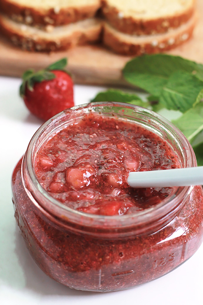 No-Cook Strawberry Mint Chia Jam-filled with flavors of lemon and mint. Takes only minutes to make and no stove required.