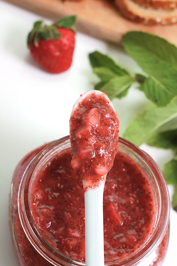 No-Cook Strawberry Mint Chia Jam-filled with flavors of lemon and mint. Takes only minutes to make and no stove required.