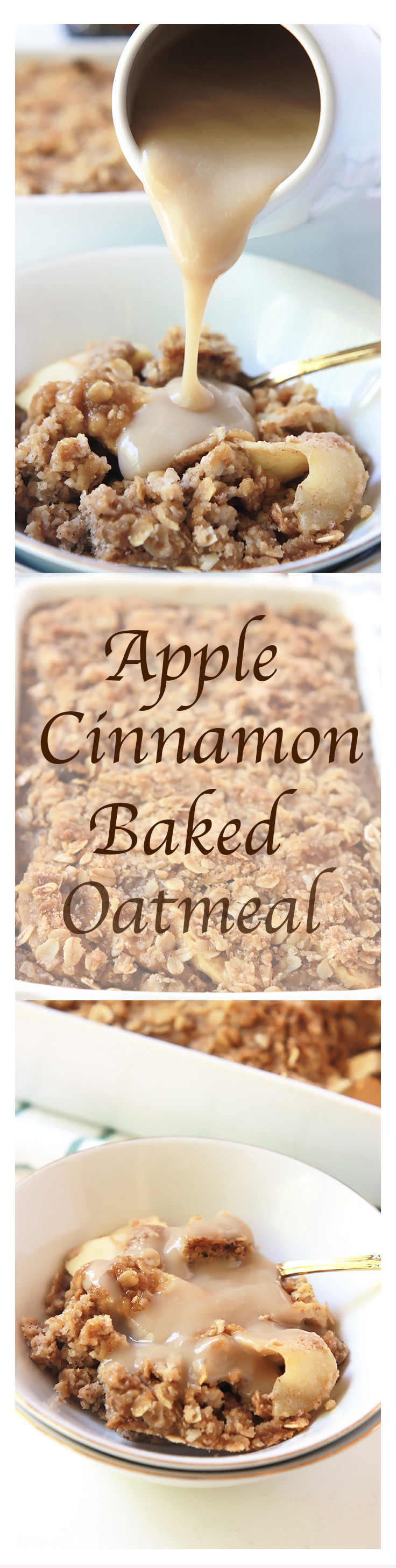 Apples, cinnamon and brown sugar! Flavors that filled my favorite childhood breakfast, stove-top oatmeal. Today these same flavors are part of my favorite make ahead breakfast, Apple Cinnamon Baked Oatmeal. 