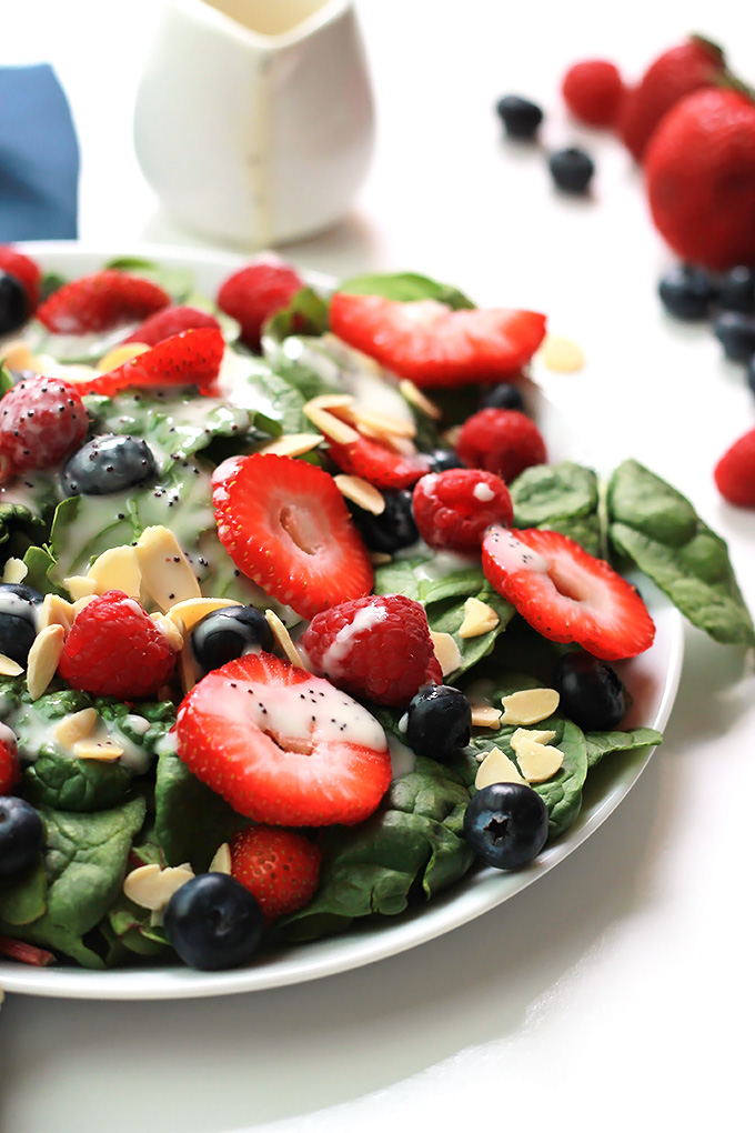 This Three Berry Salad with Poppy Seed Dressing is bursting with flavor from not one, not two, but three different berries. It may become one of your summer favorites.