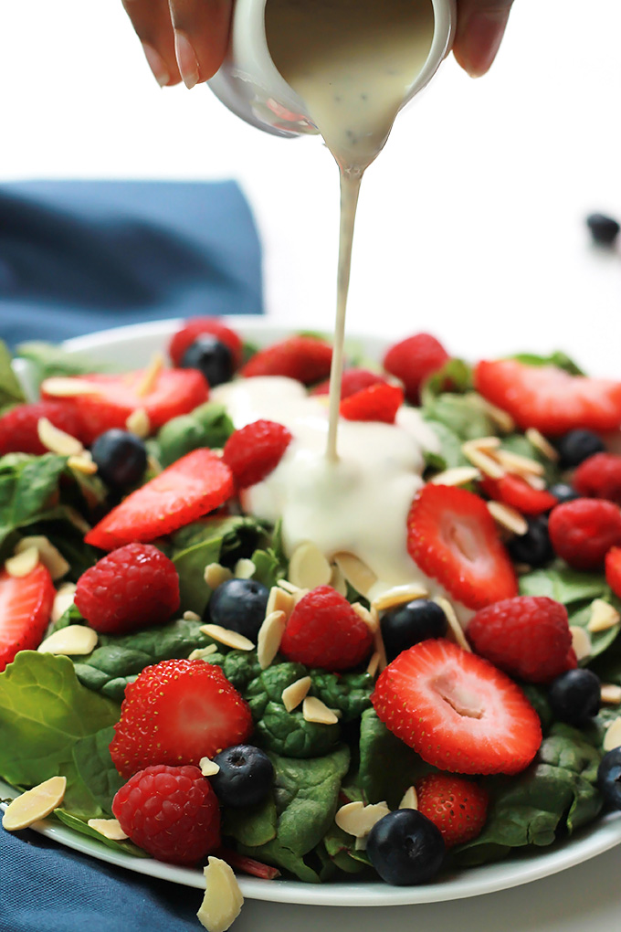 This Three Berry Salad with Poppy Seed Dressing is bursting with flavor from not one, not two, but three different berries. It may become one of your summer favorites.