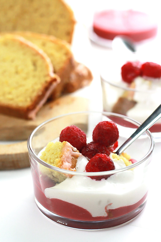 Lemon Loaf with Raspberry Sauce-The fresh sweet and tart flavors of raspberry and lemon pair together beautifully. This fresh treat is perfect for early mornings on the patio with a cup of coffee or tea. 