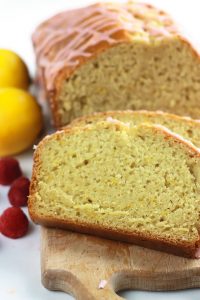 Lemon Loaf with Raspberry Sauce-The fresh sweet and tart flavors of raspberry and lemon pair together beautifully. This fresh treat is perfect for early mornings on the patio with a cup of coffee or tea.