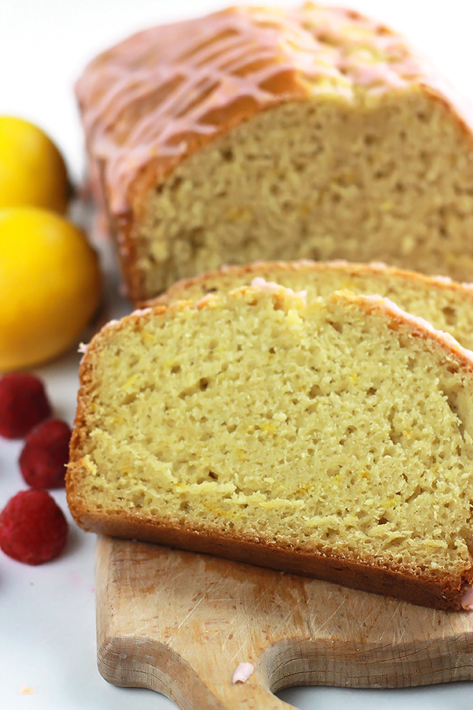 Lemon Loaf with Raspberry Sauce-The fresh sweet and tart flavors of raspberry and lemon pair together beautifully. This fresh treat is perfect for early mornings on the patio with a cup of coffee or tea. 