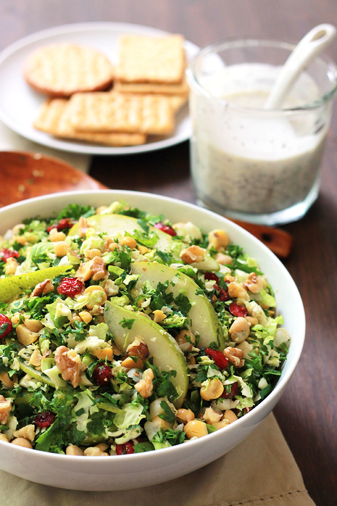 Shaved brussels sprouts thinly sliced pear with a mix of parsley. This simple Pear-Brussels Sprout Salad is fresh, crisp and full of flavor, perfect for warm Spring days.