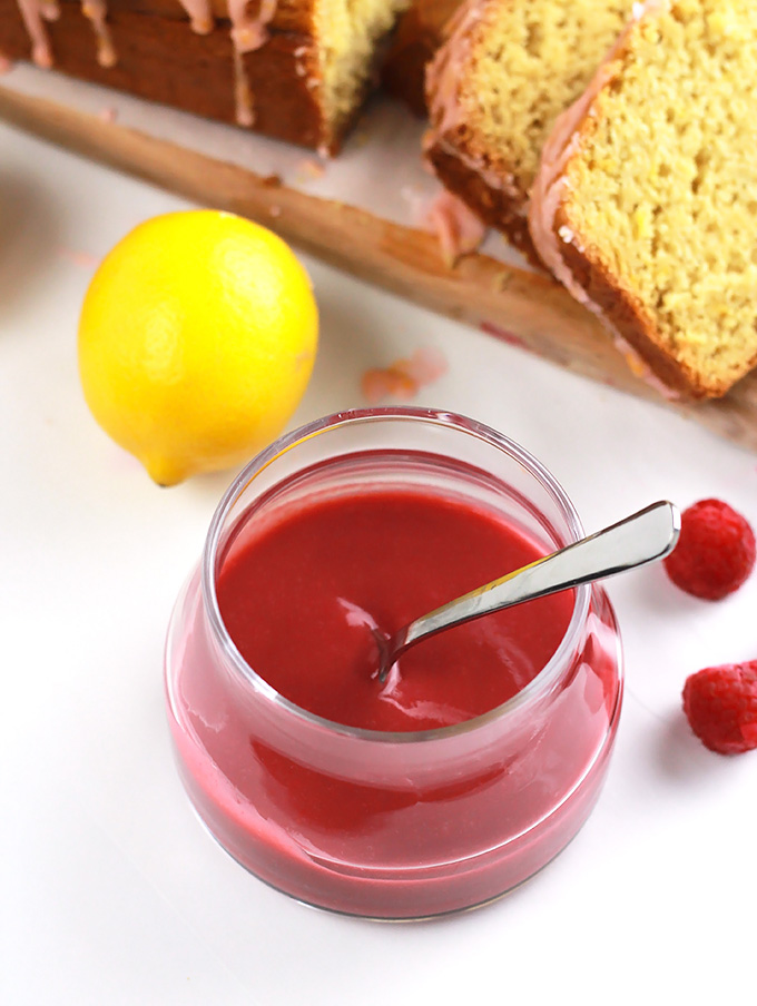 Lemon Loaf with Raspberry Sauce-The fresh sweet and tart flavors of raspberry and lemon pair together beautifully. This fresh treat is perfect for early mornings on the patio with a cup of coffee or tea. 