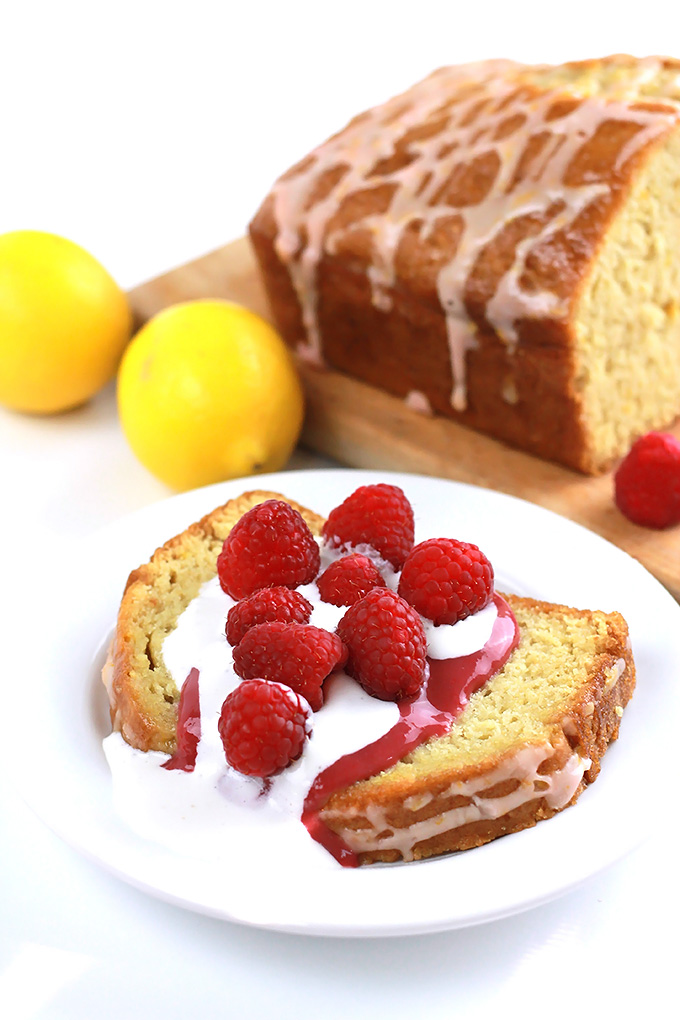 Lemon Loaf with Raspberry Sauce-The fresh sweet and tart flavors of raspberry and lemon pair together beautifully. This fresh treat is perfect for early mornings on the patio with a cup of coffee or tea. 