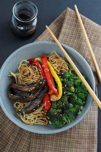 Loaded with hearty portobello, peppers, onions and broccoli, this Spicy Ramen Vegetable Stir-Fry is quick and easy and comes together in under 30-Minutes.