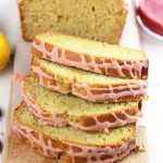 Lemon Loaf with Raspberry Sauce-The fresh sweet and tart flavors of raspberry and lemon pair together beautifully. This fresh treat is perfect for early mornings on the patio with a cup of coffee or tea.