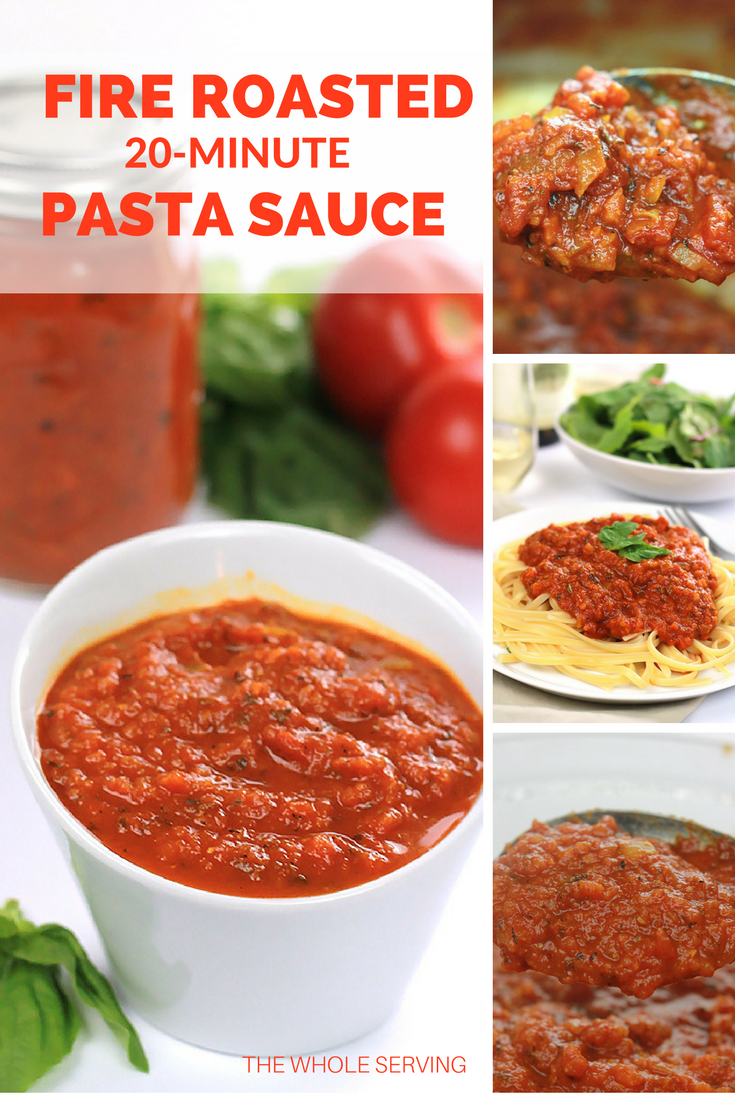 Thick, rich and full of flavor, this Fire Roasted 20-Minute Pasta Sauce will have you giving up your store purchased sauce. Serve it with your favorite pasta, or use it as a pizza sauce.