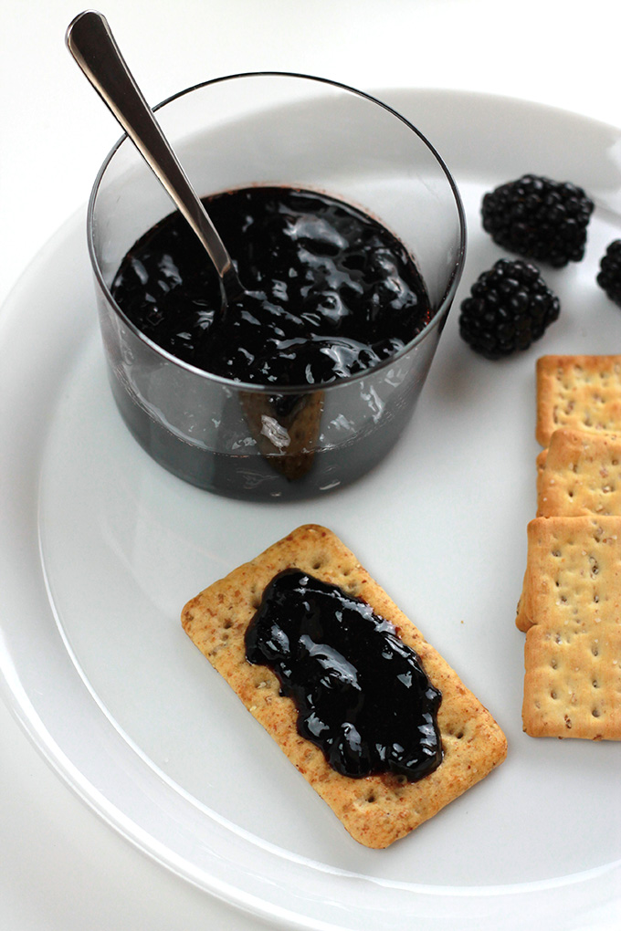 This Blackberry Balsamic Glaze is rich, smooth and creamy, lightly sweetened with maple syrup and loaded with plump juicy blackberries. Delicious on just about anything.