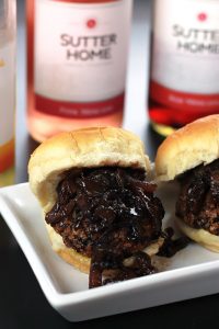 Veggie Sliders with Balsamic Caramelized Onions served with Sutter Home Moscato Blends, making summer entertaining fun.