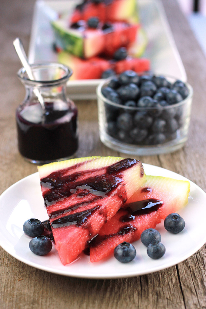 Summer may be over but there's still summer fruit to enjoy. This Blueberry Glazed Watermelon is a prefect way to enjoy the last fruits of summer.