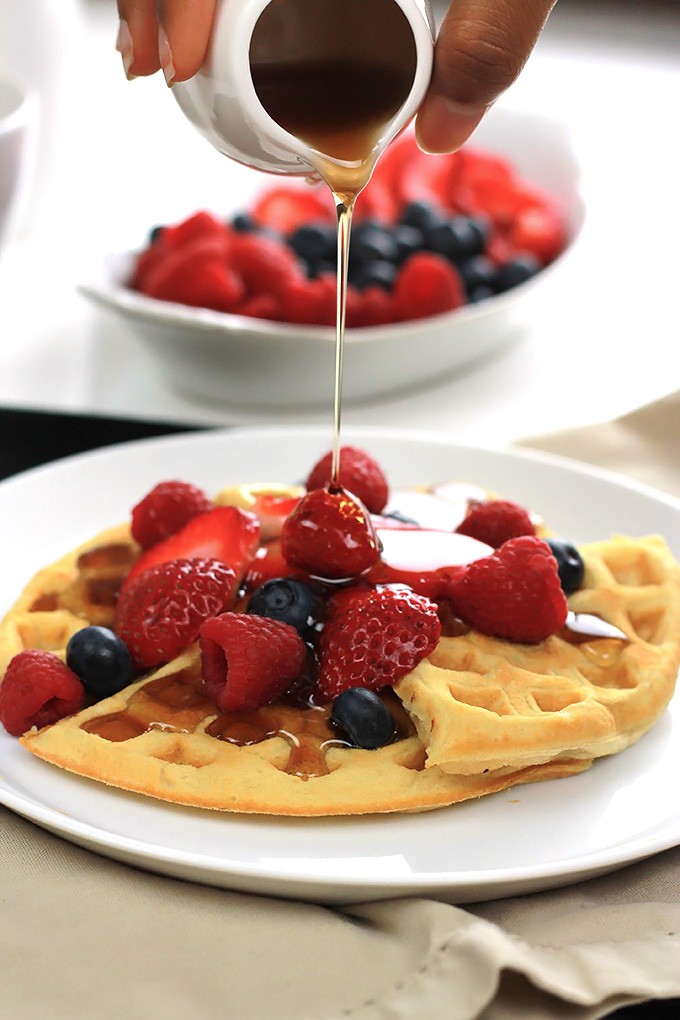 Eggless and oil-free these Easy Vegan Waffles are soft and tender inside and crispy outside. So easy, no need to wait for the weekend to enjoy! 