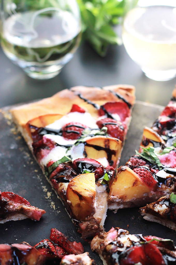 Sweet strawberries, grilled peaches and burrata cheese make this Peachy Strawberry Pizza one you'll want to make over and over .