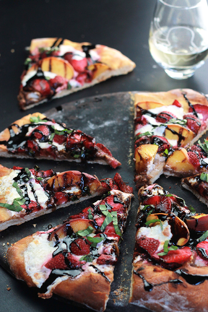 Sweet strawberries, grilled peaches and burrata cheese make this Peachy Strawberry Pizza one you'll want to make over and over .