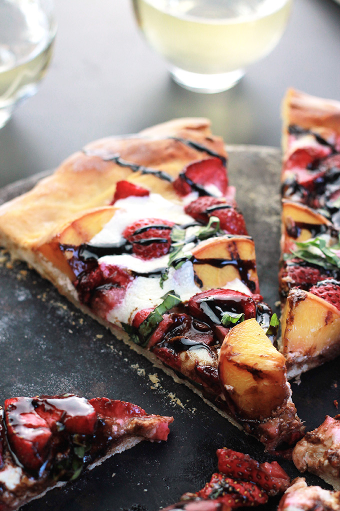 Sweet strawberries, grilled peaches and burrata cheese make this Peachy Strawberry Pizza one you'll want to make over and over .