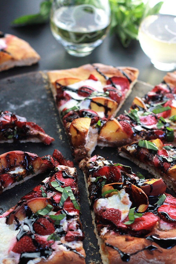 Sweet strawberries, grilled peaches and burrata cheese make this Peachy Strawberry Pizza one you'll want to make over and over .