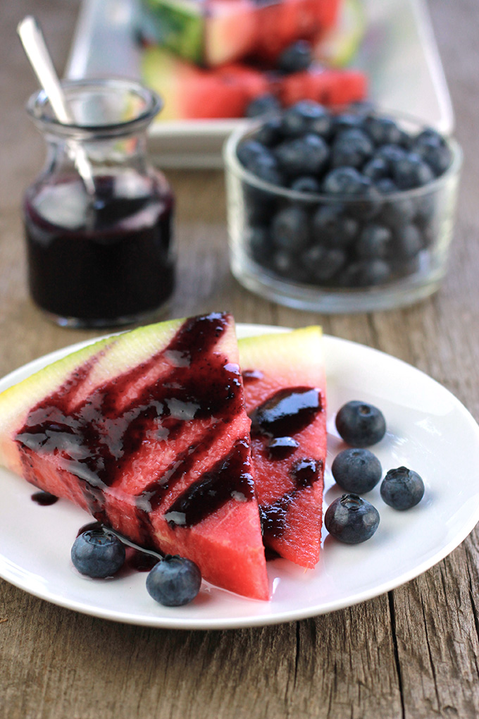 Summer may be over but there's still summer fruit to enjoy. This Blueberry Glazed Watermelon is a prefect way to enjoy the last fruits of summer.