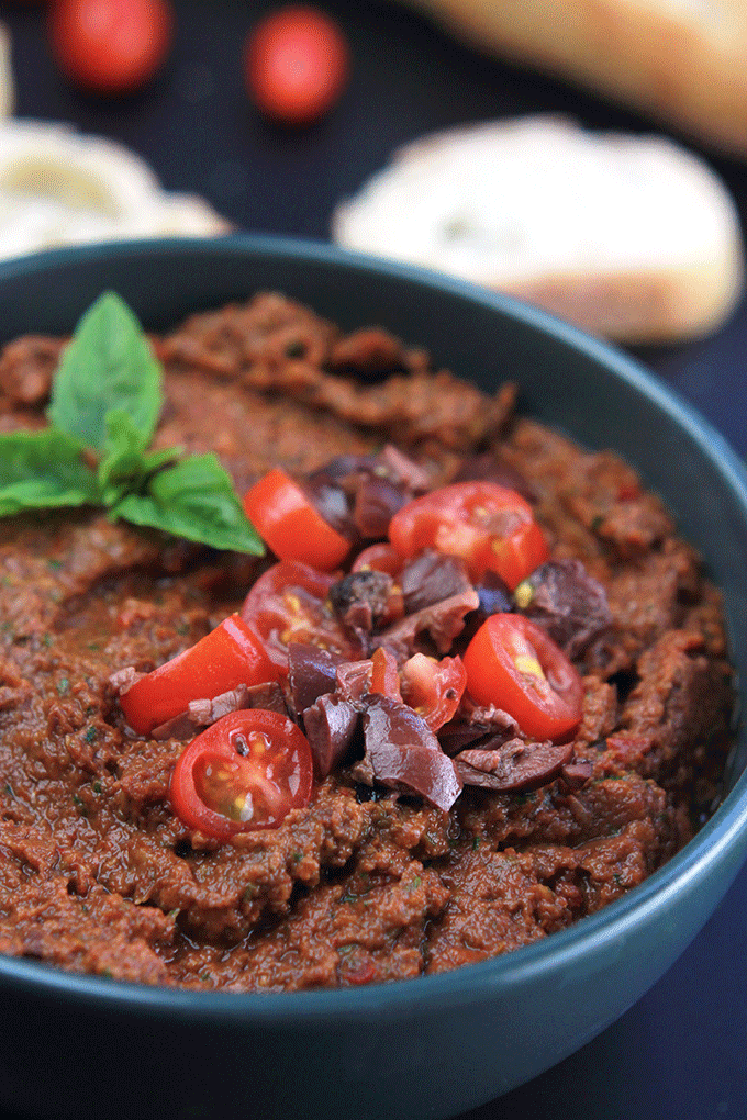 This Sun-Dried Tomato Tapenade is filled with nutrients like potassium, iron, thiamine, riboflavin, niacin and cell protecting oleic acid from the olives. Not only is it healthy, it's delicious.