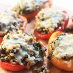 Kale & Farro Stuffed Peppers-Packed full of nutritious farro filled with protein and fiber. Perfect weeknight dinner with a large green salad.