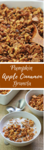 Pumpkin Apple Cinnamon Granola-Crunchy and delicious flavors of fall, sweetened with maple syrup and packed with nutritious goodness.