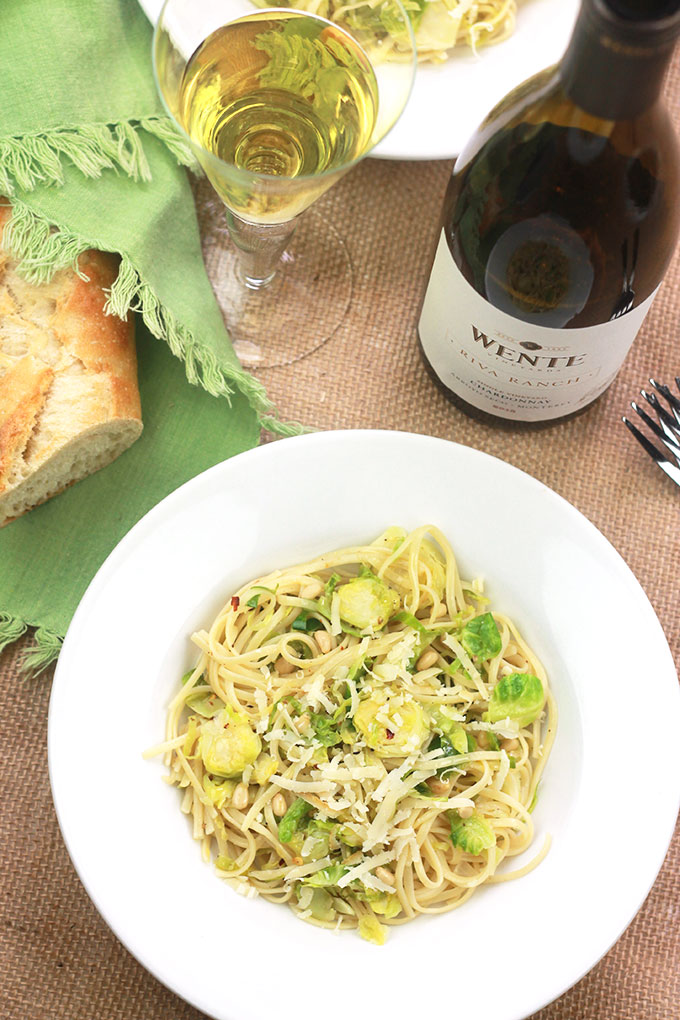  This quick and easy Brussels Sprout Linguine with White Wine will help you spend more time with friends during the busy holiday season.