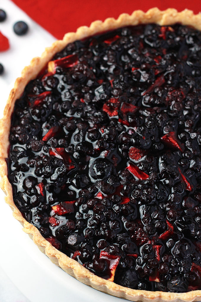 Blueberry Raspberry & Apple Tart, topped off with Wild Blueberry Sauce.