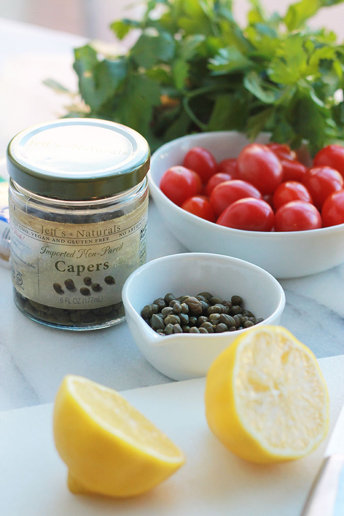 Delicate, delicious and oh-so easy! This Lemon Caper Pasta with Grape Tomatoes can be on the table in less than thirty minutes, perfect when you need a meal fast.