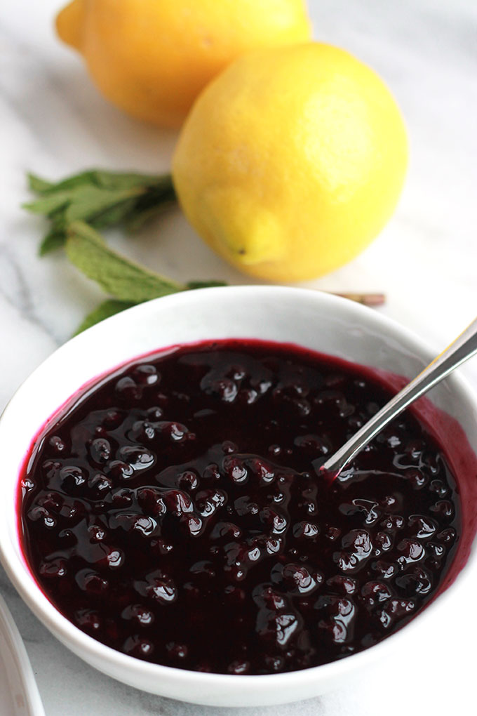 Lemon Ricotta Toast with Wild Blueberry Sauce-Lightly sweetened creamy lemon ricotta on toast topped with sweet juicy wild blueberry sauce, sprinkled with mint. Sumptuosity on a plate.