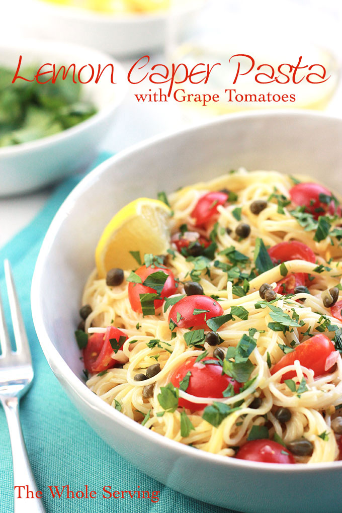 Delicate, delicious and oh-so easy! This Lemon Caper Pasta with Grape Tomatoes can be on the table in less than thirty minutes, perfect when you need a meal fast.