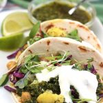 These Cauliflower-Chickpea Tacos with Spicy Cilantro Sauce is loaded with bold flavor and they're perfect when you need a quick and easy meal.