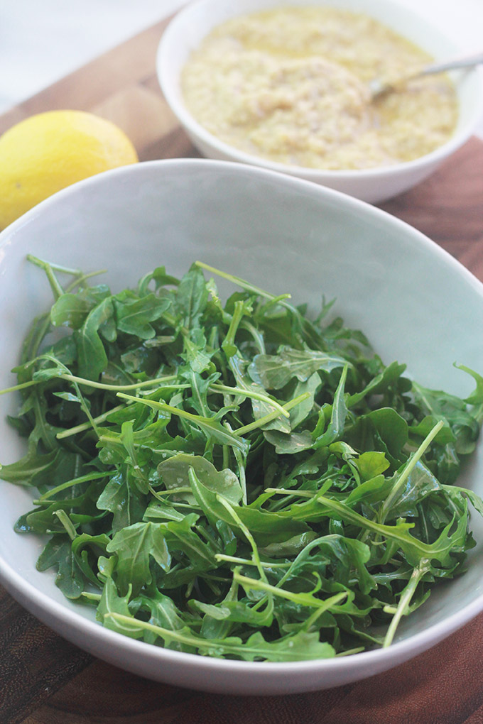 Arugula salad for flatbread pizza.