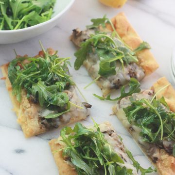 Mushroom Pizza with Artichoke Pesto and Arugula-Rich, aromatic, and filled with incredible flavor.